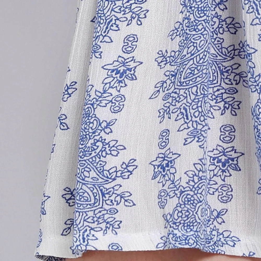 Porcelain Blue Floral Open Tie Back Spaghetti Strap Romper - Picture 4 of 6